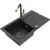 Mexen Pablo 1-bowl granite sink with drainer and Flora kitchen faucet, black/silver metallic - 6510-73-670401-57-B