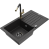 Mexen Pablo 1-compartment granite sink with a drip tray and kitchen mixer tap Flora, Black/Silver metallic - 6510-73-670401-57-B