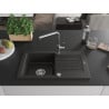 Mexen Pablo granite sink 1-bowl with drainer and Flora kitchen tap, black/gold metallic - 6510-75-670401-00