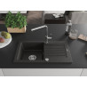 Mexen Pablo granite sink 1-bowl with drainer and kitchen faucet Flora, black/gold metallic - 6510-75-670401-00