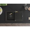 Mexen Pablo granite sink 1-bowl with drainer and Flora kitchen faucet, black/gold metallic - 6510-75-670401-57-B