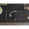Mexen Pablo 1-bowl granite sink with drainer and Flora kitchen faucet, speckled black - 6510-76-670401-00
