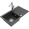 Mexen Pablo 1-bowl granite sink with drainer and Flora kitchen faucet, speckled black - 6510-76-670401-00