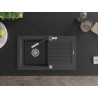 Mexen Pablo granite single-bowl sink with drainer and Flora kitchen faucet, black speckled - 6510-76-670401-07