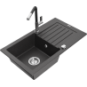 Mexen Pablo 1-bowl Granite Sink with Drainer and Flora Kitchen Faucet, Black Speckled - 6510-76-670401-07