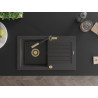 Mexen Pablo granite sink single-bowl with drainer and kitchen faucet Flora, black speckled - 6510-76-670401-57-G