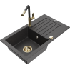 Mexen Pablo granite kitchen sink 1-bowl with drainer and Flora kitchen faucet, black speckled - 6510-76-670401-57-G