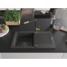 Mexen Pablo granite sink 1-bowl with drainer and Flora kitchen tap, black speckled - 6510-76-670401-57-B