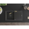 Mexen Pablo granite single-bowl sink with drainer and Flora kitchen faucet, black speckled - 6510-76-670401-57-B