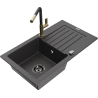 Mexen Pablo granite kitchen sink 1-bowl with drainer and Flora kitchen faucet, speckled black - 6510-76-670401-57-B