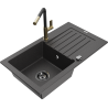 Mexen Pablo granite sink 1-bowl with drainer and Flora kitchen tap, black speckled - 6510-76-670401-57-B