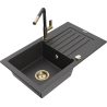 Mexen Pablo granite sink 1-bowl with drainer and Flora kitchen faucet, speckled black - 6510-76-670401-75-G