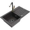 Mexen Pablo granite single-bowl sink with drainer and Flora kitchen faucet, speckled black - 6510-76-670401-75-B
