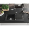 Mexen Pablo granite kitchen sink 1-bowl with drainer and Flora kitchen faucet, black - 6510-77-670401-00
