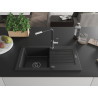 Mexen Pablo granit kitchen sink 1-bowl with drainer and Flora faucet, black - 6510-77-670401-07-B