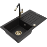 Mexen Pablo 1-bowl granite sink with drainer and Flora kitchen faucet, black - 6510-77-670401-57-G