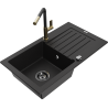 Mexen Pablo granite 1-bowl kitchen sink with drainer and kitchen faucet Flora, black - 6510-77-670401-57-B