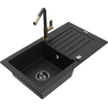 Mexen Pablo granite sink 1-bowl with drainer and Flora kitchen tap, black - 6510-77-670401-57-B