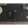 Mexen Pablo single-bowl granite sink with drainer and Flora kitchen faucet, black - 6510-77-670401-57-B