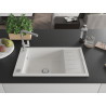 Mexen Elias 1-bowl granite sink with drainer and Flora kitchen faucet, white - 6511-20-670401-00