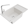 Mexen Elias 1-compartment granite sink with a drip tray and kitchen mixer tap Flora, White - 6511-20-670401-00