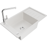 Mexen Elias granite kitchen sink 1-bowl with drainer and Flora kitchen faucet, white - 6511-20-670401-00