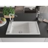 Mexen Elias 1-bowl granite sink with drip and Flora kitchen tap, white - 6511-20-670401-02