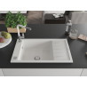 Mexen Elias granite kitchen sink 1-bowl with drainer and Flora kitchen faucet, white - 6511-20-670401-02