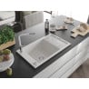 Mexen Elias 1-bowl granite sink with drip and Flora kitchen tap, white - 6511-20-670401-02