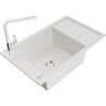 Mexen Elias 1-bowl granite sink with drip and Flora kitchen tap, white - 6511-20-670401-02