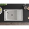 Mexen Elias 1-bowl granite sink with drip and Flora kitchen tap, white - 6511-20-670401-02