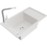 Mexen Elias 1-compartment granite sink with a drip tray and kitchen mixer tap Flora, White - 6511-20-670401-06