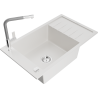 Mexen Elias granite kitchen sink 1-bowl with drainer and Flora kitchen faucet, white - 6511-20-670401-06