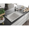Mexen Elias granite kitchen sink with single bowl, drainer, and Flora kitchen faucet, white - 6511-20-670401-06