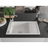 Mexen Elias granite kitchen sink 1-bowl with drainer and Flora kitchen faucet, white - 6511-20-670401-07