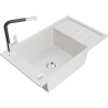 Mexen Elias 1-bowl granite sink with drainer and Flora kitchen faucet, white - 6511-20-670401-07
