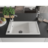 Mexen Elias 1-bowl granite sink with drainer and Flora kitchen faucet, white - 6511-20-670401-07-B