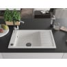 Mexen Elias 1-bowl granite sink with drainer and Flora kitchen tap, white - 6511-20-670401-07-B