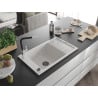 Mexen Elias granite kitchen sink 1-bowl with drainer and Flora faucet, white - 6511-20-670401-07-B