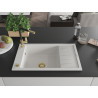 Mexen Elias granite single-bowl sink with drainer and Flora kitchen faucet, white - 6511-20-670401-57-G