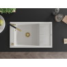Mexen Elias granite sink 1-bowl with drainer and kitchen faucet Flora, white - 6511-20-670401-57-G