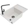 Mexen Elias 1-bowl granite sink with drainer and Flora kitchen faucet, white - 6511-20-670401-70-B