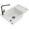 Mexen Elias granite sink 1-bowl with drainer and kitchen faucet Flora, white - 6511-20-670401-70-B