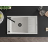 Mexen Elias granite sink 1-bowl with drainer and kitchen faucet Flora, white - 6511-20-670401-70-B