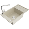 Mexen Elias 1-bowl granite sink with drainer and Flora kitchen faucet, beige - 6511-69-670401-00