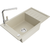Mexen Elias 1-compartment granite sink with a drip tray and kitchen mixer tap Flora, Beige - 6511-69-670401-00