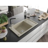 Mexen Elias 1-bowl granite sink with drainer and Flora kitchen faucet, beige - 6511-69-670401-07