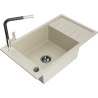 Mexen Elias 1-compartment granite sink with a drip tray and kitchen mixer tap Flora, Beige - 6511-69-670401-07