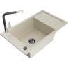 Mexen Elias granite kitchen sink 1-bowl with drainer and Flora kitchen faucet, beige - 6511-69-670401-07