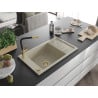 Mexen Elias granite kitchen sink 1-bowl with drainer and Flora kitchen tap, beige - 6511-69-670401-57-G